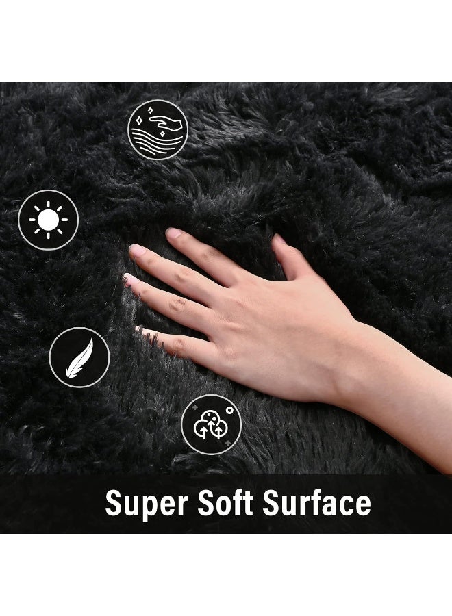 Merelax Soft Area Rug for Livingroom Bedroom, Machine Washable 4x6 Black Rugs Fluffy Shaggy Bedside Rug, Non Slip Indoor Carpet for Nursery Kids Room Home Decor Aesthetic - Image 4